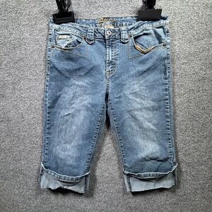 Flavour by Bubblegum Capri Jeans Women 14 Blue Denim Medium Wash Cuffed Hem Boho